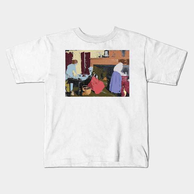 Apple Pie Baking, colorized in colonial red blue gray brown pale yellow Kids T-Shirt by djrunnels